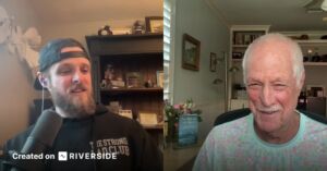 Daniel A. Miller (right) smiling during a virtual interview with host Sean (left) on the Dad Improvement podcast.